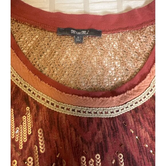 Miss Me Women's, Size Large,  Red Sequin Lace Back Top - Picture 5 of 8